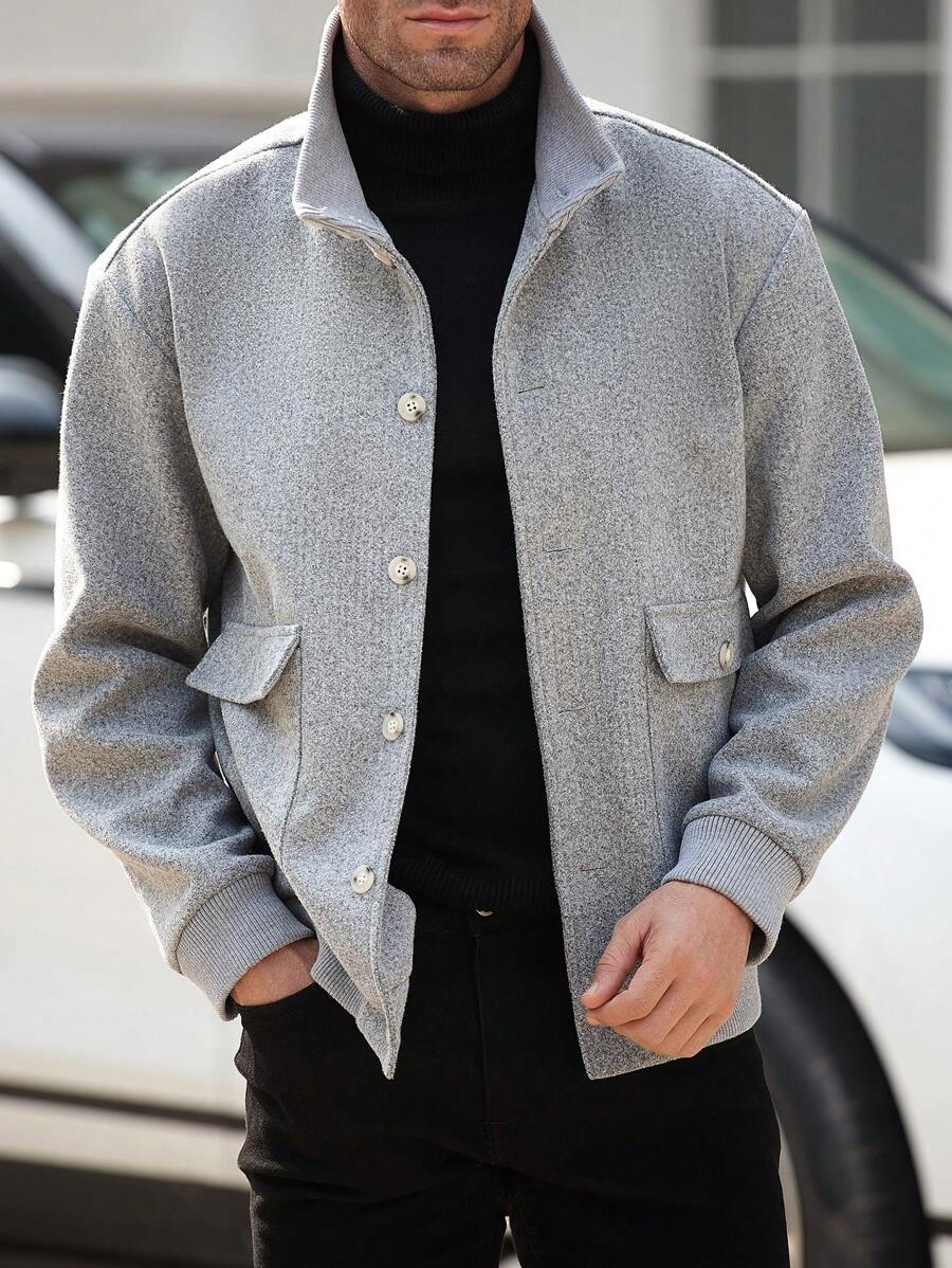 Manfinity Homme Men's Turtleneck Knitted Jacket, Fashion, Autumn/Winter - Grey - View 1