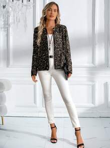 EMERY ROSE Women's Open Front Sequin Jacket, Fashionable For Autumn Holiday Outfits Christmas Women Clothes - Gold - View 3