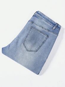 Manfinity Homme Quần Jeans Skinny Jeans Xanh Nhạt Cỡ Lớn Cho Nam, Quần Jeans Rách Trơn Ôm Vừa Vặn Dài Màu Xanh Navy, Dành Cho Chồng, Quà Tặng Bạn Trai - Rửa nhẹ - Xem 4