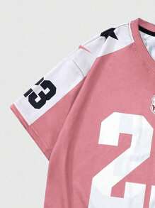 ROMWE MEN Prep 男士拼色短袖足球球衣款式 T 恤，适合春夏季 - 粉色 - 查看 6