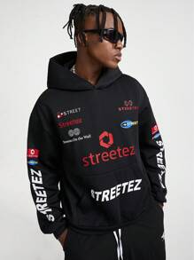 Manfinity VCAY Sudadera con capucha de manga larga holgada con estampado de letras para hombres, para otoño e invierno