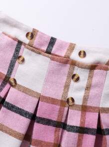 青少年女孩时尚泡泡袖上衣和格子迷你裙 2 件套服装