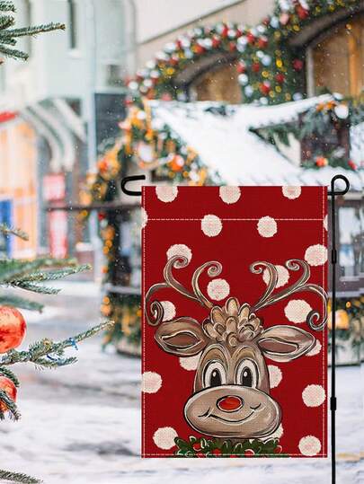 1pc Winter Christmas Spotted Reindeer Flag,Christmas Garden Flags, Outdoor Double-Sided Garden Banner, Home Decor, Outdoor Decoration, Yard Decor, Party Decoration, Fit For Festivals, Parties, Gatherings Christmas For Holiday Gift Giving