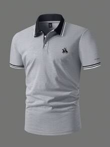 Manfinity Homme Plus Size Men's Casual Colorblock Short Sleeve Polo Shirt - Grey - View 3