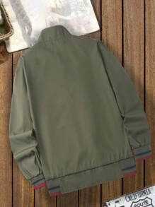 Manfinity Homme Áo khoác cổ đứng có túi khóa kéo hai mặt cỡ lớn cho nam, áo khoác nhẹ tay dài màu xanh lá cây mùa xuân/thu, quà tặng cho bạn bè, chồng, bạn trai - màu xanh lá - Xem 2