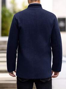 Manfinity Homme Chaqueta casual de cuello alto, abotonadura sencilla y manga larga para hombre para otoño/invierno, tipo abrigo marinero