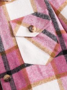 SHEIN TEENgirl Plaid Pink Jacket With Black Leginsy Swobodny strój szkolny/uliczny, powrót do szkoły