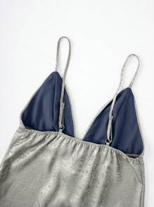 SHEIN Unity 女士休闲简约时尚闪亮吊带吊带背心 - 銀色 - 查看 3