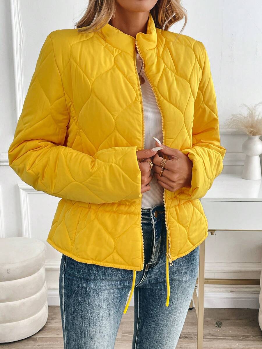 SHEIN Clasi Women`S Light Weight Warm Yellow Short Down Jacket, Winter