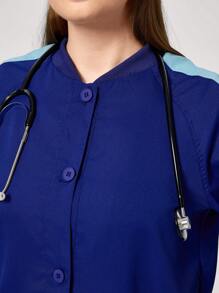 TaskEZ Giacca scolorata a maniche raglan con bottoni frontali, uniforme da camice a maniche lunghe - Blu - Visualizzare 6