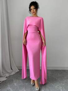 Elenzga Elegantes Bodycon-Kleid für Frauen mit Perlen-Verzierung, Maxi-Outfit für Frauen