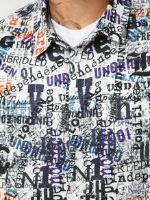 Manfinity VCAY 大码男士宽松字母印花长袖梭织衬衫 - 彩色 - 查看 2