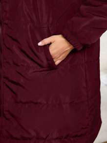 Plus Size Front Zip Up Hooded With Pockets, Casual Sweatshirt Puffer Coat For Winter Clothes Fall Cloth For Women