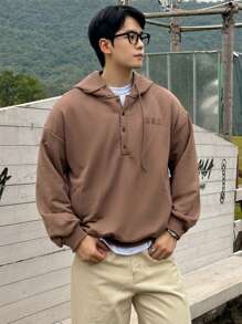 DAZY Men's Plaid Patchwork Thermal Lined Hoodie, Autumn Vacation - Brown - View 1