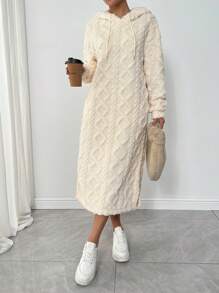 SHEIN LUNE Đầm trùm đầu tối giản dài tay màu trơn cho nữ - Màu be - Xem 3