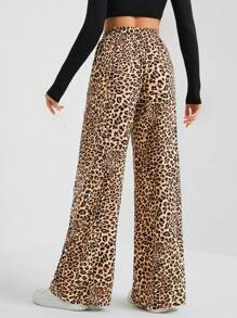 SHEIN Tall Quần ống rộng nữ kiểu dáng đường phố, chất liệu dệt họa tiết da báo. - Nhiều màu - Xem 2