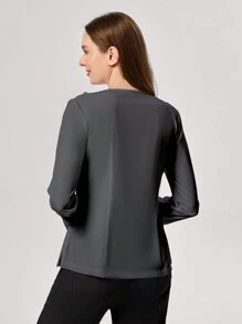 TaskEZ 3pcs Women Simple Cross Strap Double Pockets Nurse Scrub Uniform Top Set - Multicolor - View 14