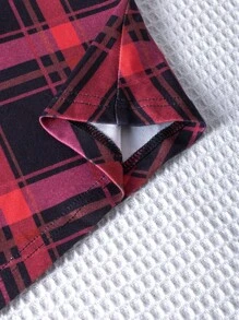 SHEIN LUNE Plus Size Women Plaid Patchwork Hooded Casual Christmas Colorful Knitted Dress - Multicolor - View 5