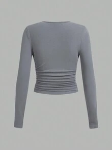 SHEIN EZwear 3 件装纯色薄羊毛褶皱腰基本款女式 T 恤 - 彩色 - 查看 9