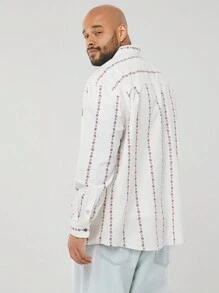 Manfinity VCAY Plus Size Men's Loose Striped Woven Long Sleeve Shirt - Apricot - View 4