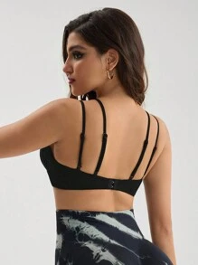 Menodora SHEIN Sport 女士黑色舒适性感日常健身运动胸罩，适合钢管舞 - 黑色 - 查看 2