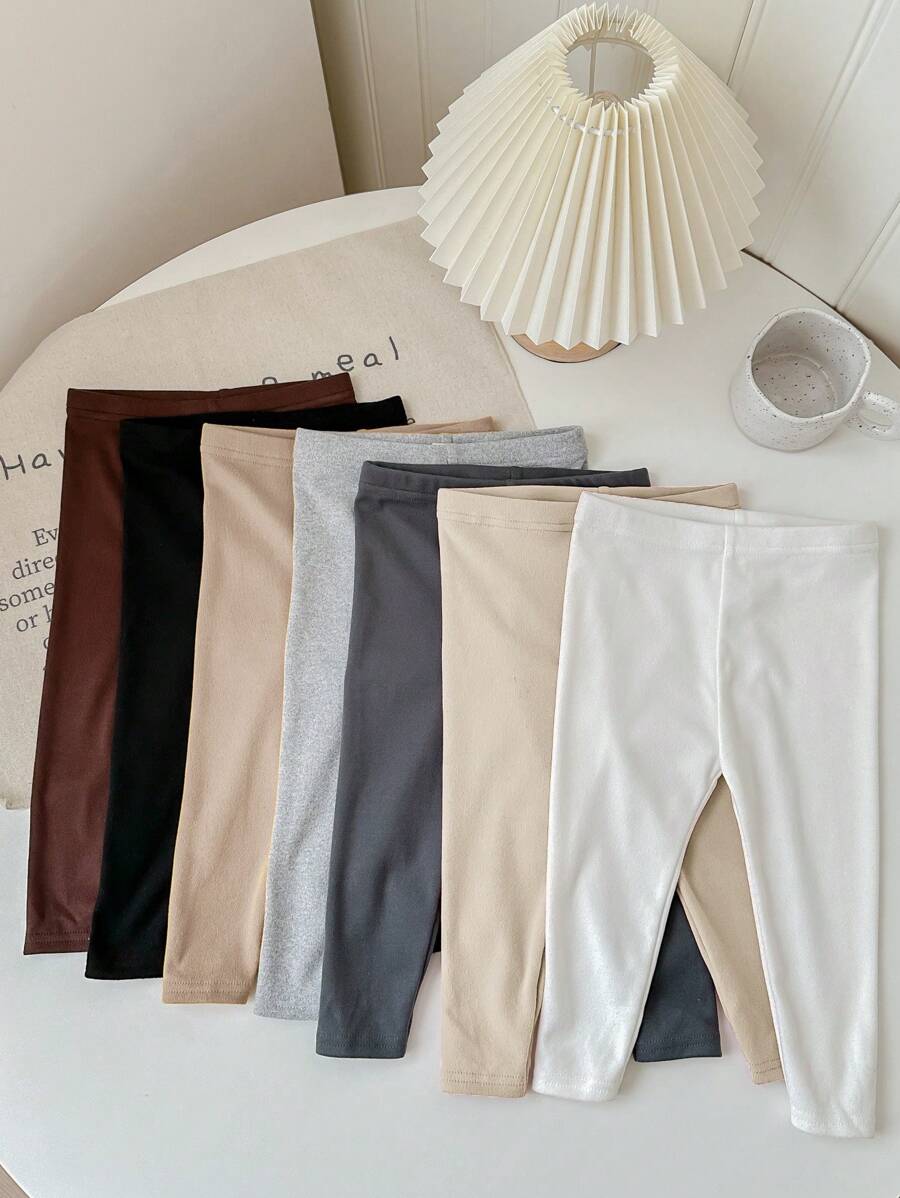 7pcs Baby Girl Multi-Pack Solid Knit Elastic Waist Pants, Cute And Versatile For Autumn/Winter - Multicolor - View 1