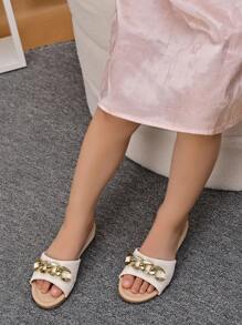 Girls' Fashion Golden Chain Wedge High Heel Sandals, Suitable For Summer - White - View 6
