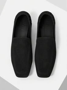 MOTF PREMIUM EENVOUDIGE BASIS COMFORTABELE MODE COMMUTE ZWARTE KUNSTSUÈDE LOAFERS MOCASSIN VIERKANTE NEUS PLATTE SCHOENEN VOOR KERST EN NIEUWJAAR VAKANTIE VIBE HERFST EN WINTER