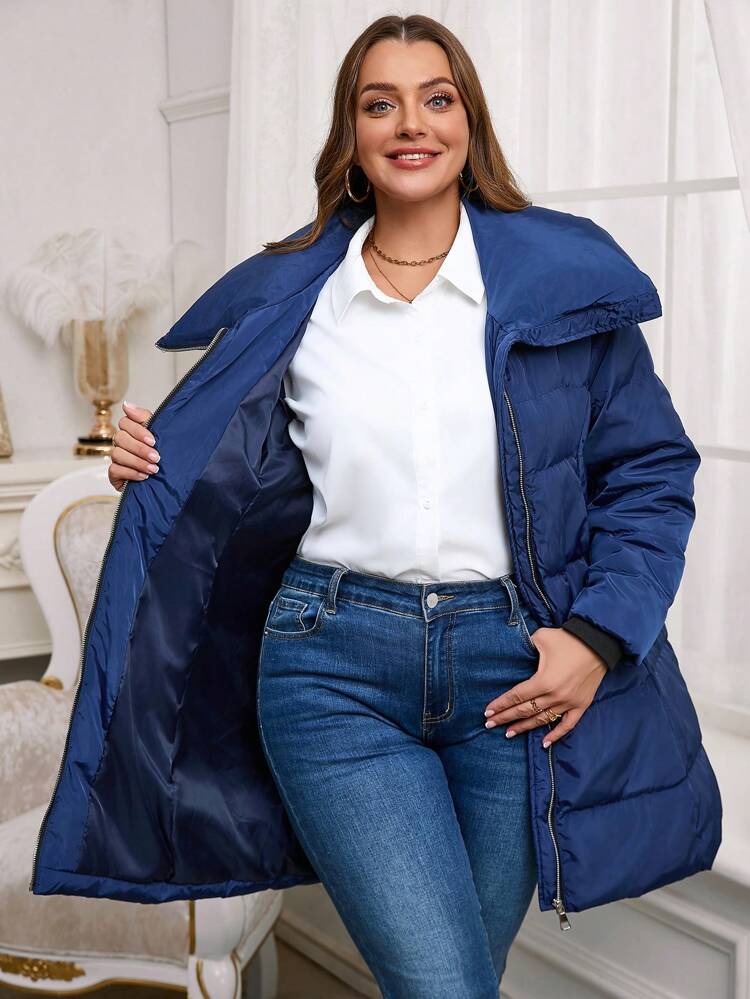 Plus Size Winter Clothes For Women Zip Up Hooded Coats For Women Front Zipper Long Sleeve Solid Color Patchwork Simple Casual Down& Feathers Jacket