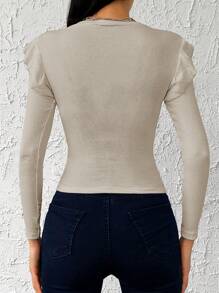 EURMUSE Camiseta con ribete de volantes tejido acanalado 95% algodón - Beis - Ver 2