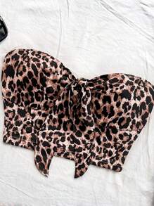 Soleia 2 件套女士豹纹扭纹针织露肩上衣和紧身迷你裙，秋冬时尚派对装 - 彩色 - 查看 4