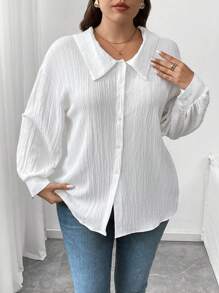 Flirla Blusa de unicolor con hebilla metálica hueca para cuello de mujer talla grande
