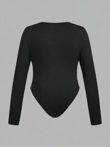 SHEIN EZwear 3Pcs/Set Plus Size Women Casual Leopard & Solid Color Long Sleeve Round Neck Bodysuit For Spring & Autumn, For Winter - Multicolor - View 4