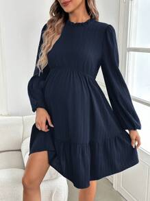 SHEIN Umstandsmode elegantes grünes Abendkleid, Kleid mit langen Laternenärmeln und Schlitz-Saum, figurbetonter Schnitt für Schwangere