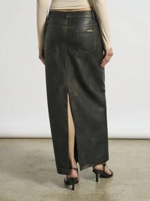 AiiRZ 仿旧皮革铅笔裙 - 黑色 - 查看 2