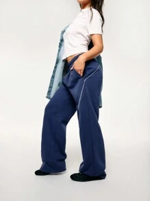 Athîral Women Elastic Waist Casual Sports Loose Fit Pants - Blue - View 3