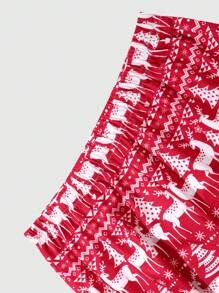 2 件套女士休闲鹿印花上衣和圣诞树鹿图案裤子睡衣套装 - 紅色 - 查看 3