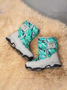 1 双儿童高帮保暖户外雪地靴，适合冬季、圣诞节 - 綠色 - 查看 5