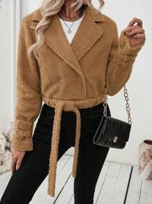 SHEIN Clasi Women's Furry Short Jacket With Ribbed Hem, Autumn/Winter
