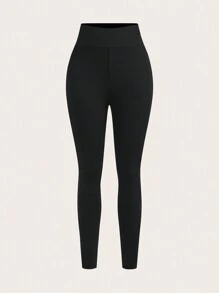 SHEIN EZwear Mallas casuales de cintura alta de unicolor con contraste de malla para mujer