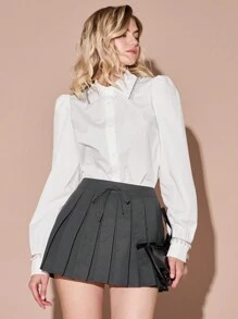 Enchnt 女士优雅水钻和珍珠装饰主教袖衬衫，适合秋季 - 白色 - 查看 4