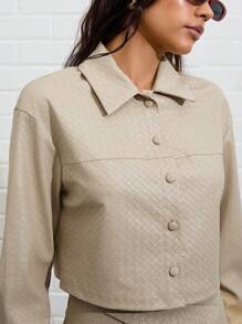 COSMINA Damen Einfarbige Lange Ärmel Einreihige Lässige Jacke, Frühling Herbst - Aprikosenfarben - Übersicht 5