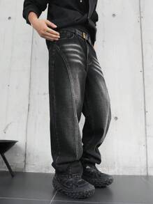 Manfinity EMRG Men's Plus Size Simple Pocket Design Casual Denim Jeans