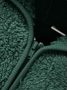 Cozy Pixies 2 件装女婴连帽衫，带羊毛夹克和厚肚脐长裤套装 - 墨綠色 - 查看 5