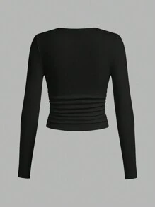 SHEIN EZwear 3 件装纯色薄羊毛褶皱腰基本款女式 T 恤 - 彩色 - 查看 11