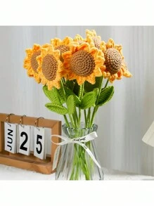 1 PIEZA 3 PIEZAS 6 PIEZAS 12 PIEZAS Ramo de girasoles tejido a mano para San Valentín, graduación, cumpleaños de la madre, decoración del hogar, Navidad, regalo festivo - Amarillo - Ver 5