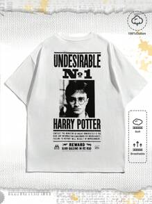 ROMWE MEN Harry Potter | ROMWE Áo thun nam tay ngắn in hình và khẩu hiệu, thích hợp mặc hàng ngày vào mùa xuân hè, đi học - trắng - Xem 1