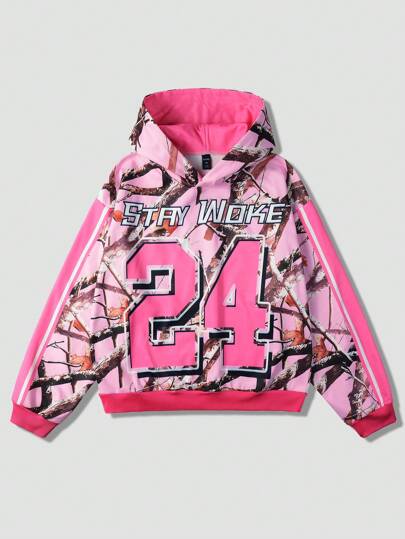 Street Life Sudadera con capucha de estilo callejero oversize para hombre con estampado de rama y camuflaje