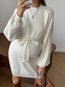 SHEIN Maternity Casual Round Neck Drop Shoulder Long Sleeve Sweater Dress, Autumn & Winter