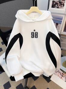 SHEIN 少女撞色字母印花宽松休闲卫衣，秋冬季款 - 黑與白 - 查看 10